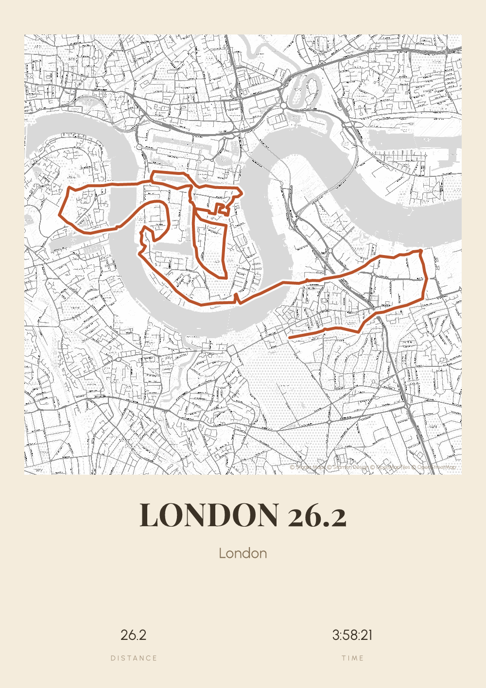 Personalised marathon route print in the Heritage antique map style