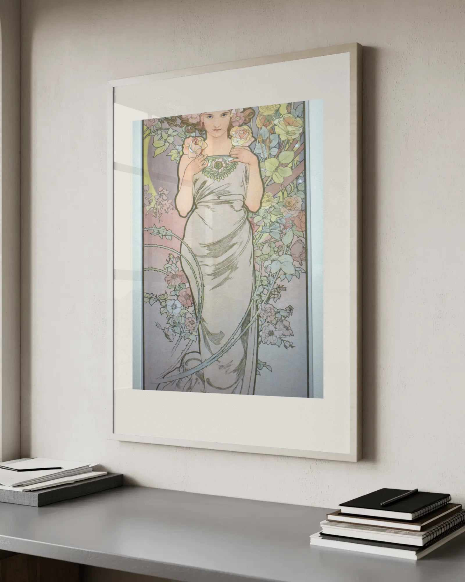 The Flowers: Rose Art Print by Alphonse Mucha