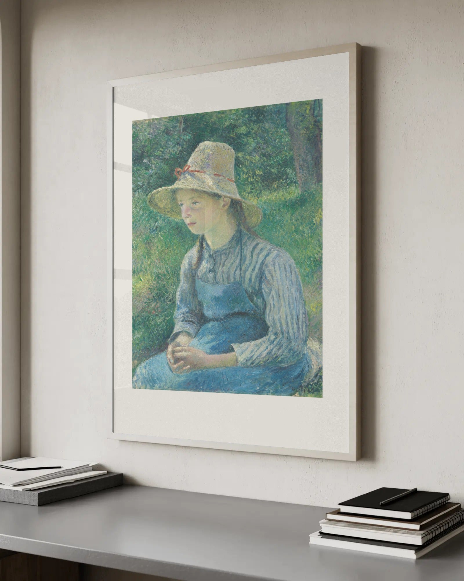 Peasant Girl with a Straw Hat Art Print by Camille Pissarro