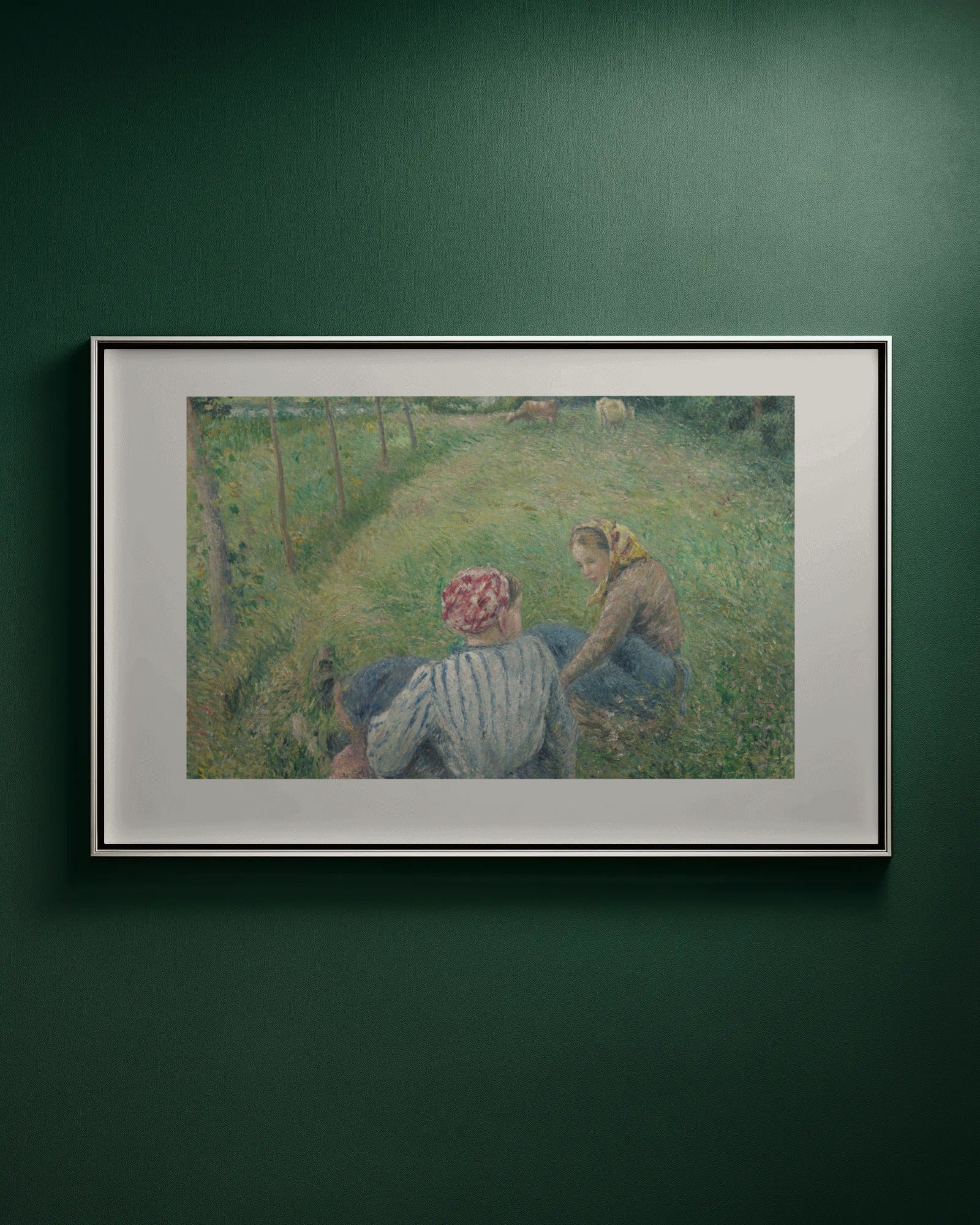 Young Peasant Girls Resting in the Fields near Pontoise Art Print by Camille Pissarro
