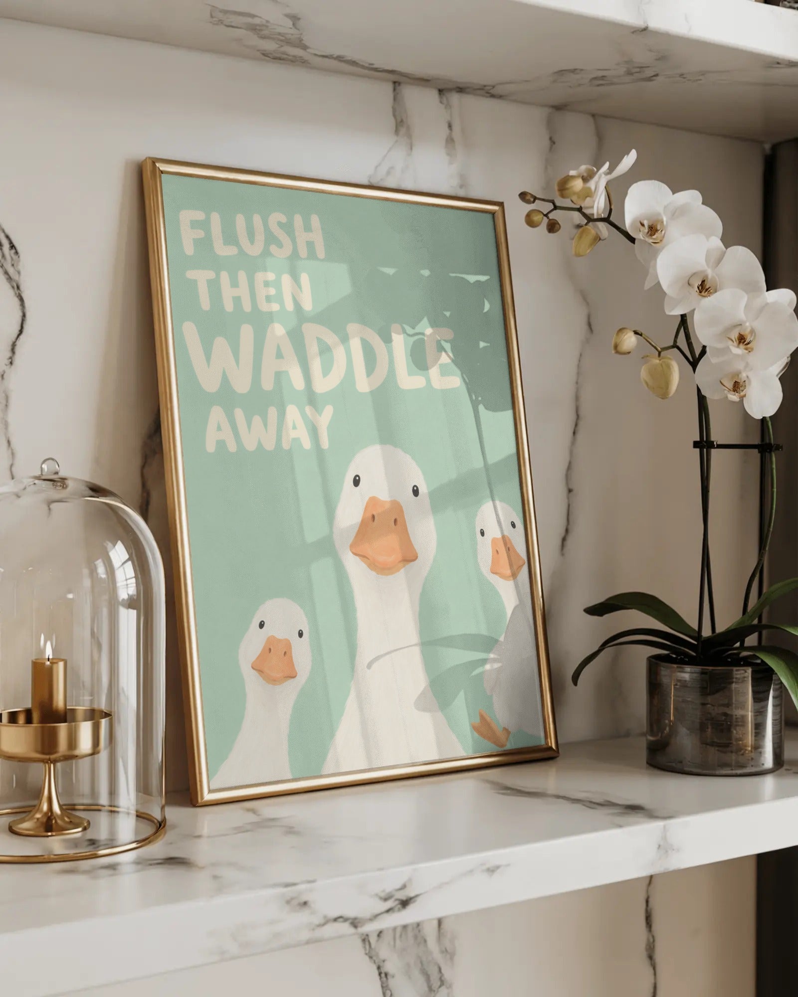 Flush Then Waddle Away Duck Art Print, framed wall art (view 2)