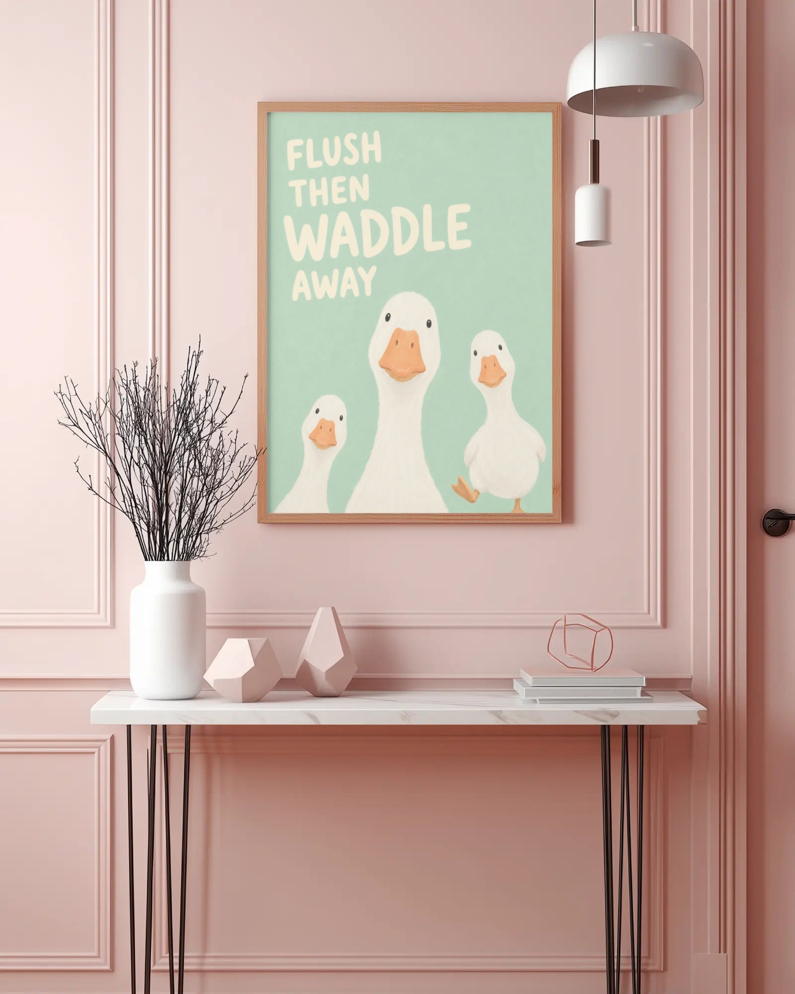 Flush Then Waddle Away Duck Art Print, framed wall art (view 3)
