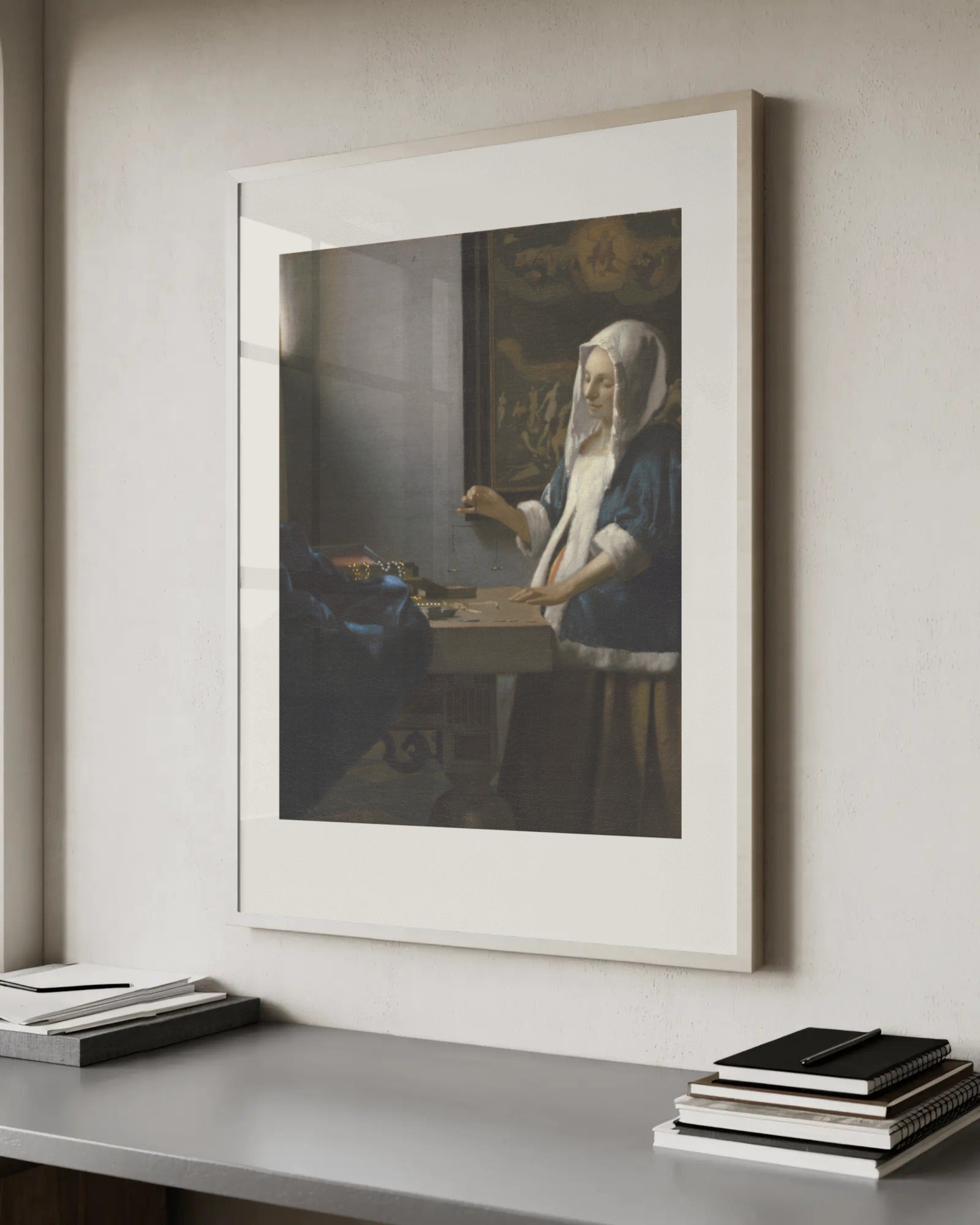 Woman Holding a Balance Art Print by Johannes Vermeer