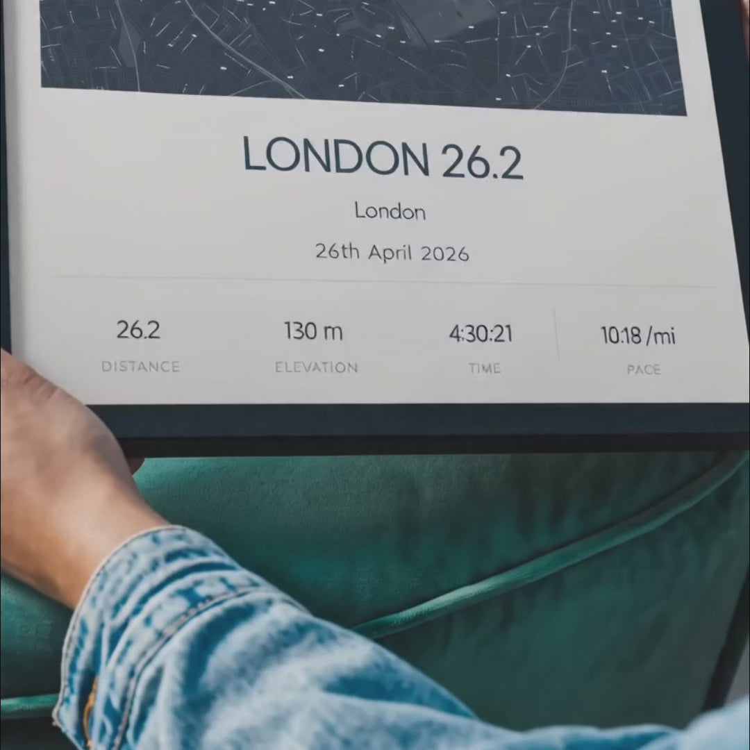 A running route being turned into a personalised framed print