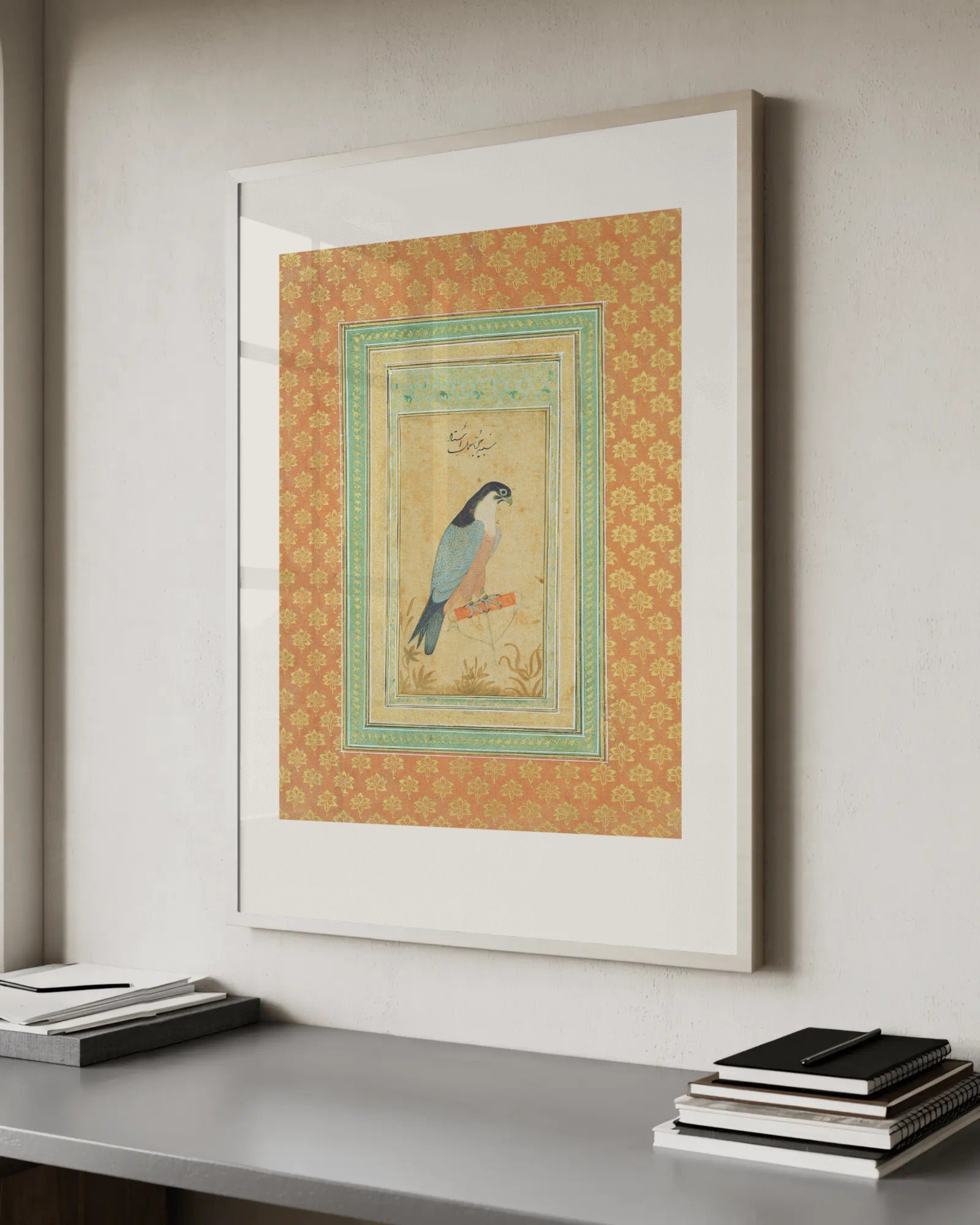 Peregrine Falcon on a Perch Art Print by Ustad Mansur