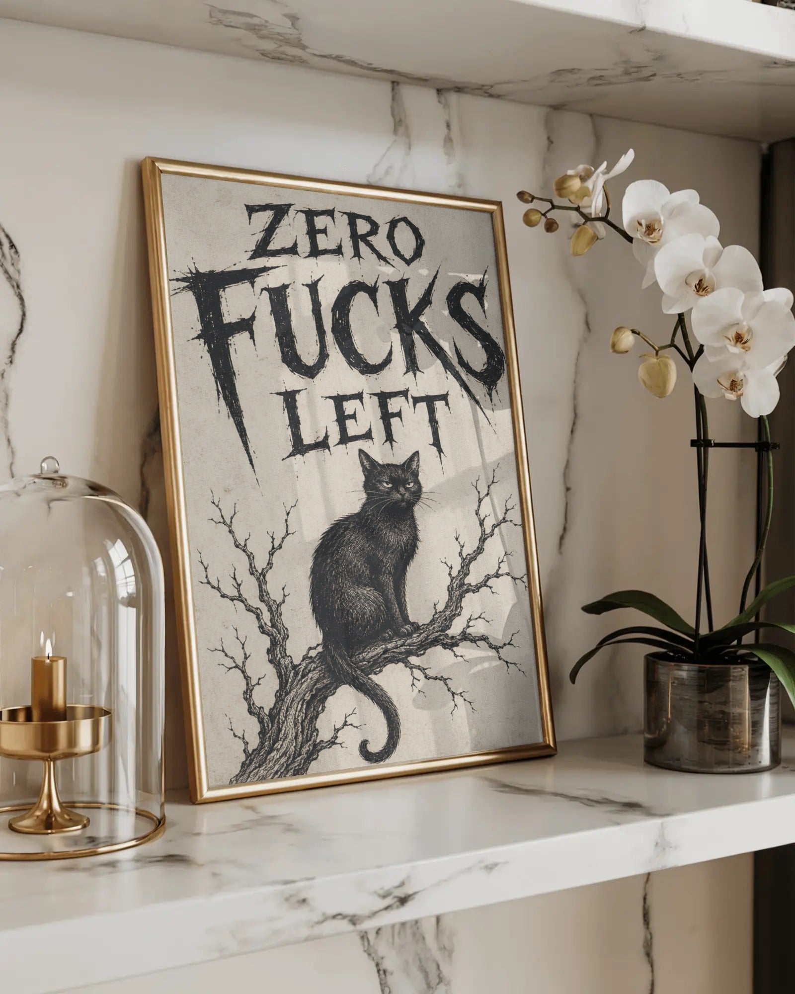Zero F*cks Left Cat Art Print, framed wall art (view 2)
