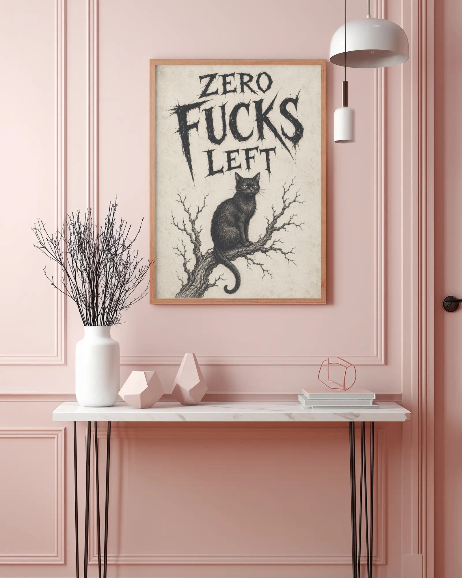 Zero F*cks Left Cat Art Print, framed wall art (view 3)